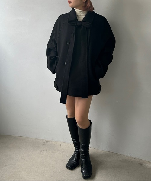 ピーコート pコート ダブルブレスト リボンタイショートコート