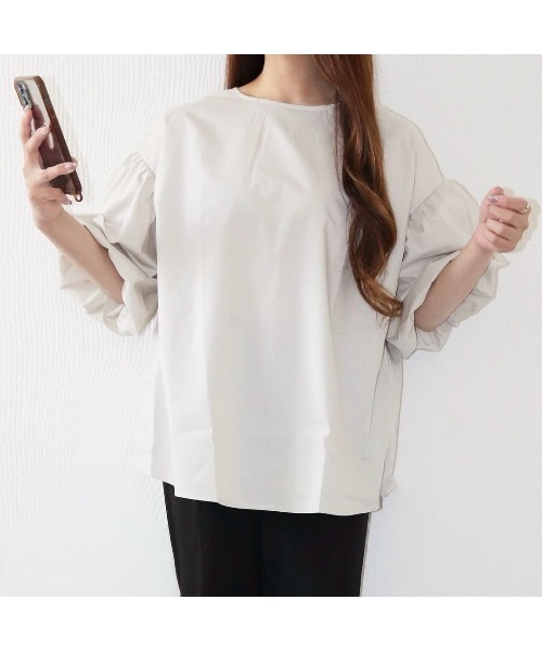 SEU ブラウス シャツ ネック2TYPE選べるバルーンスリーブブラウス