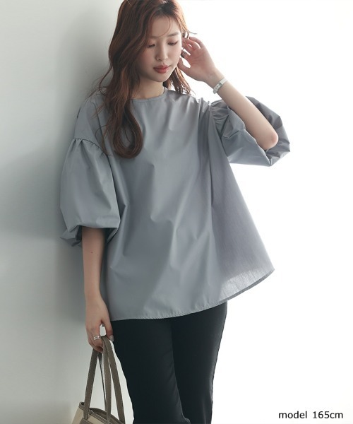 SEU ブラウス シャツ ネック2TYPE選べるバルーンスリーブブラウス