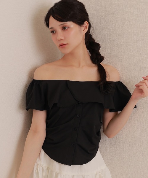 M DOLLY ブラウス シャツ frill front button blouse/フリルフロント