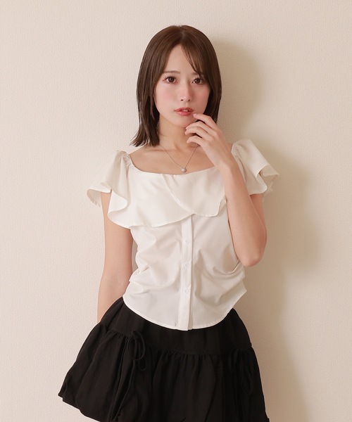 M DOLLY ブラウス シャツ frill front button blouse/フリルフロント