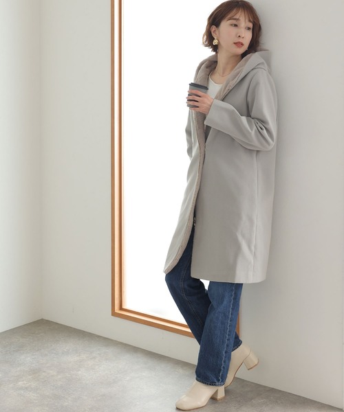 ElegChic ダッフルコート コート フェイクファーフードジップアップ