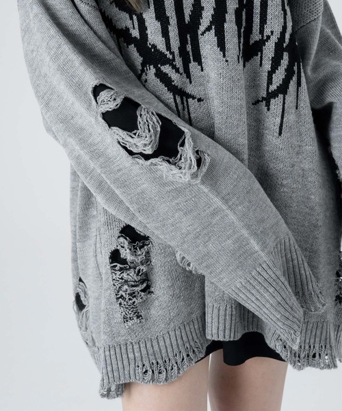 LAZYSLAY ニット セーター メタルロゴダメージニット レディース