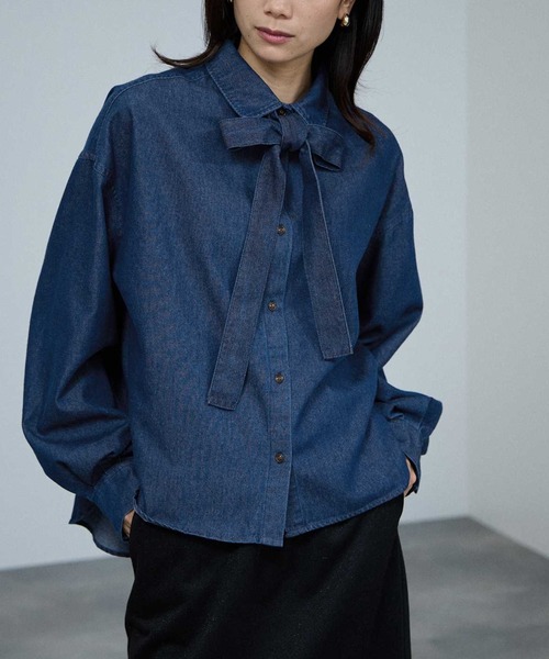 ブラウス シャツ milli de l'air デニムボウタイシャツ レディース