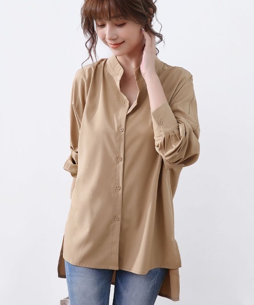 ブラウス シャツ スタンドカラーとろみシャツ レディース : ZOZOTOWN