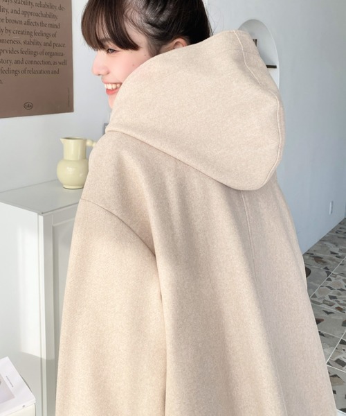 moment+ ダッフルコート コート ライトニットメルトンフードありロング