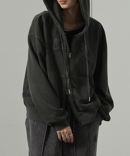 パーカー 「Alfred Alex」ヴィンテージ加工ピグメント パッチロゴ