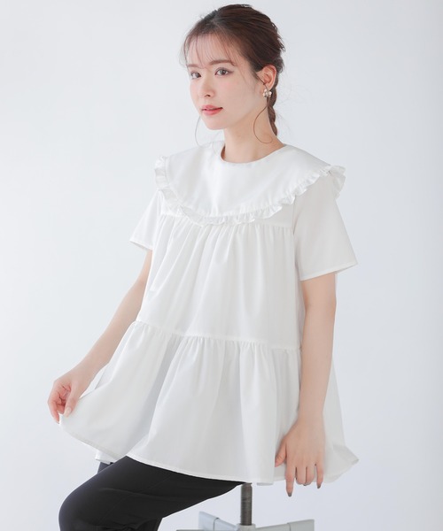 Fit more（フィットモア） ブラウス シャツ ラウンドフリル襟