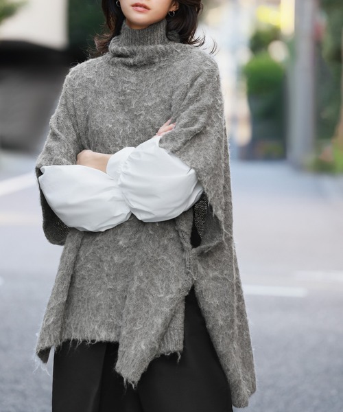 ELFRANK ニット セーター ハイネックドルマンニットポンチョ