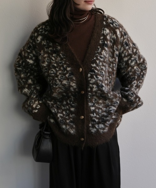 ap retro カーディガン レオパードシャギーニットカーディガン