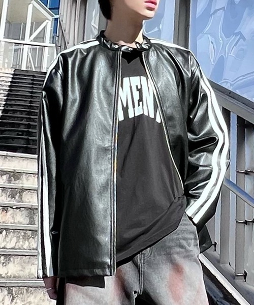 レザージャケット ライダース サイドラインバイカージャケット