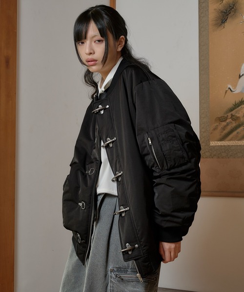 狐独 ブルゾン アウター ファイヤーマンバックル刺繍MA-1ジャケット