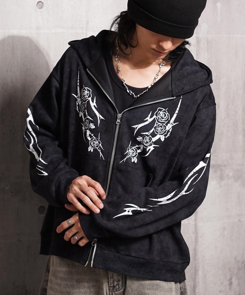 パーカー トライバル×薔薇 Wジップパーカー / Tribal × Rose Double