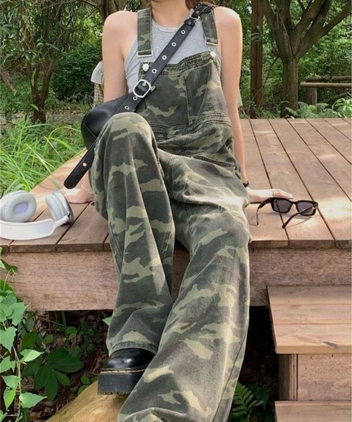 CANVAS+ サロペット オーバーオール 「CANVAS+」迷彩柄オーバーオール