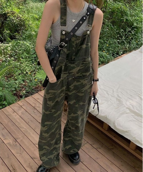 CANVAS+ サロペット オーバーオール 「CANVAS+」迷彩柄オーバーオール