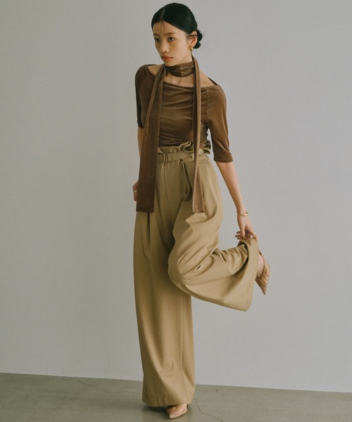 anuans（アニュアンス） パンツ フリルタックワイドパンツ レディース