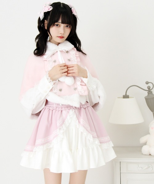 DearMyLove コート アウター ファーポンポンハートビジューリボン