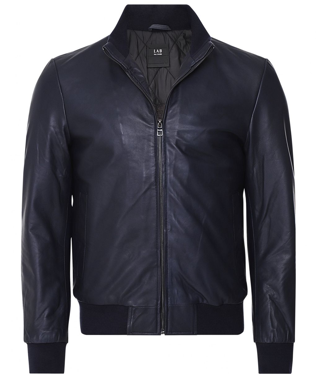 Pal Zileri Navy Leather Bomber Jacket | Jules B