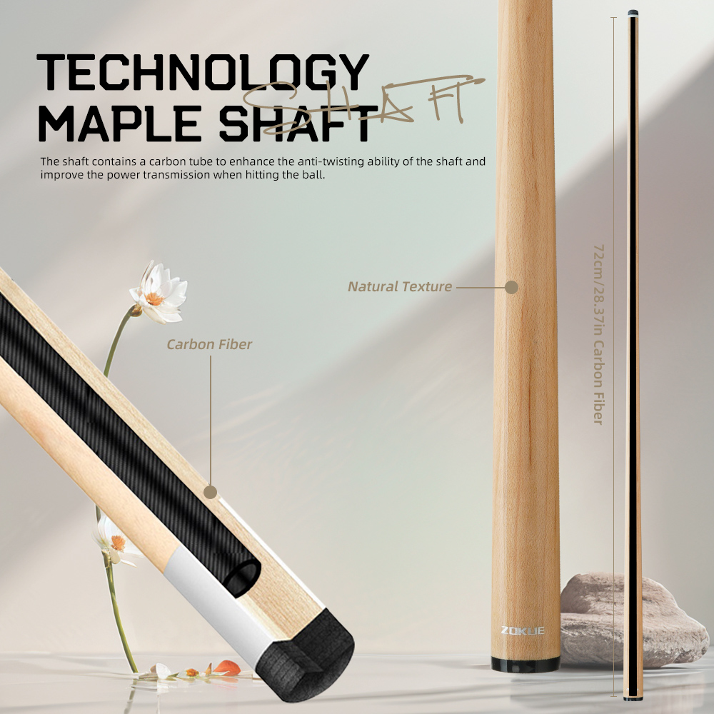 Zokueメープルカーボンシャフト、ビリヤードキュー用