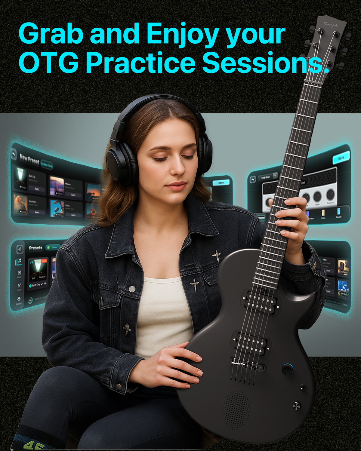 Enya エレキギター Nova Go Sonic スマート エレクトリック カーボン