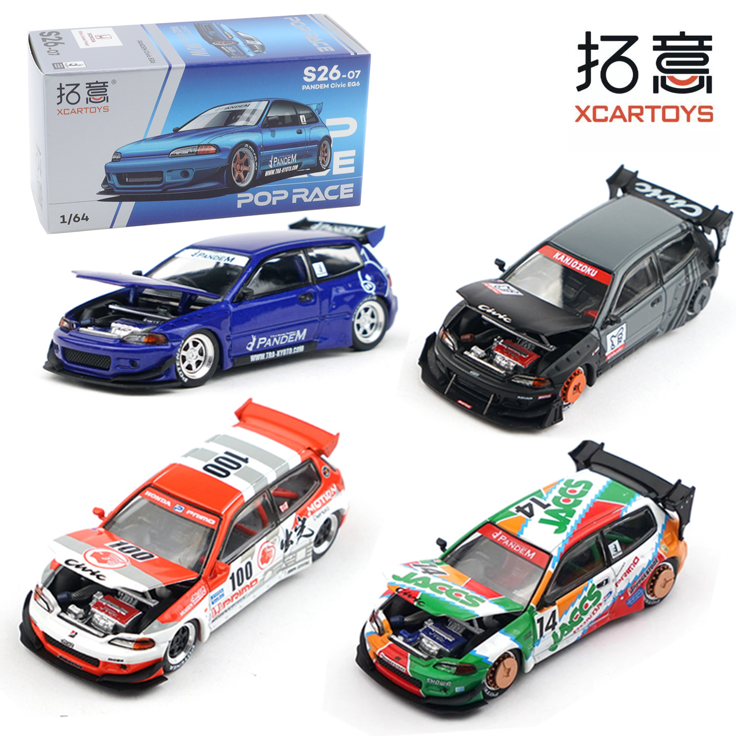XCARTOYS POP RACE 1/64 PANDEM Civic EG6- Metallic Cars Alloy Motor
