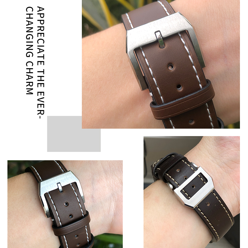 Iwc用ステンレススチールピンバックル付きレザー腕時計,大型パイロット