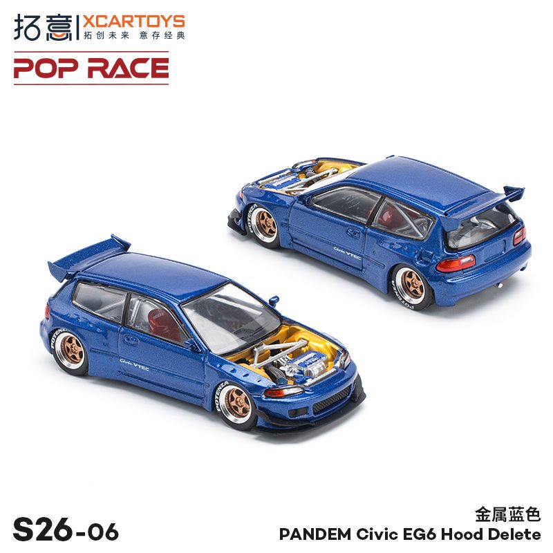 Xcartoys x POP RACE 1:64 Pandem Civic EG6 Bule Idemitsu JACCS Hood
