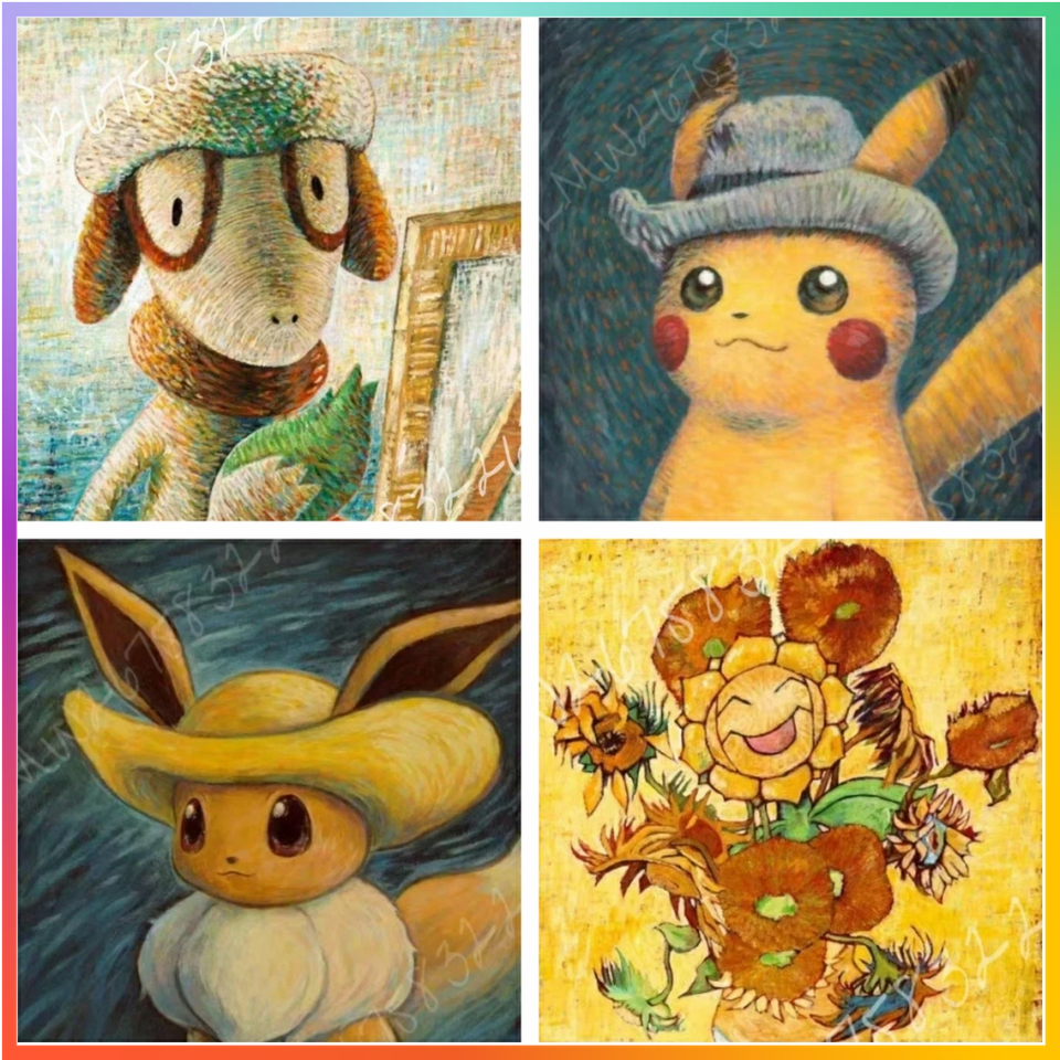 ゴッホ美術館ポケモンアニメフィギュアピカチュウ水彩ダイヤモンド塗装