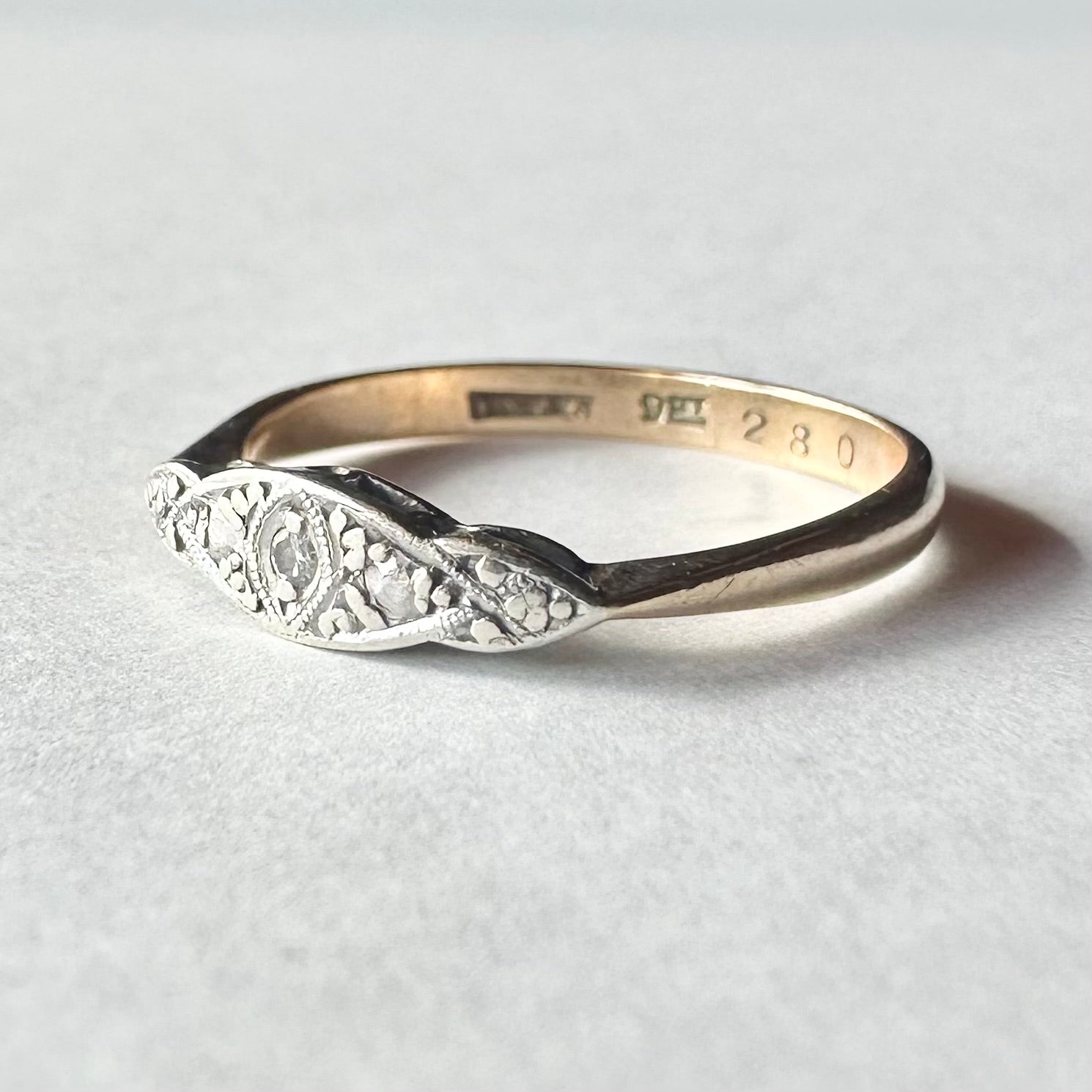 9ctゴールド エドワーディアン ダイヤモンドリング 15号(鑑別書付