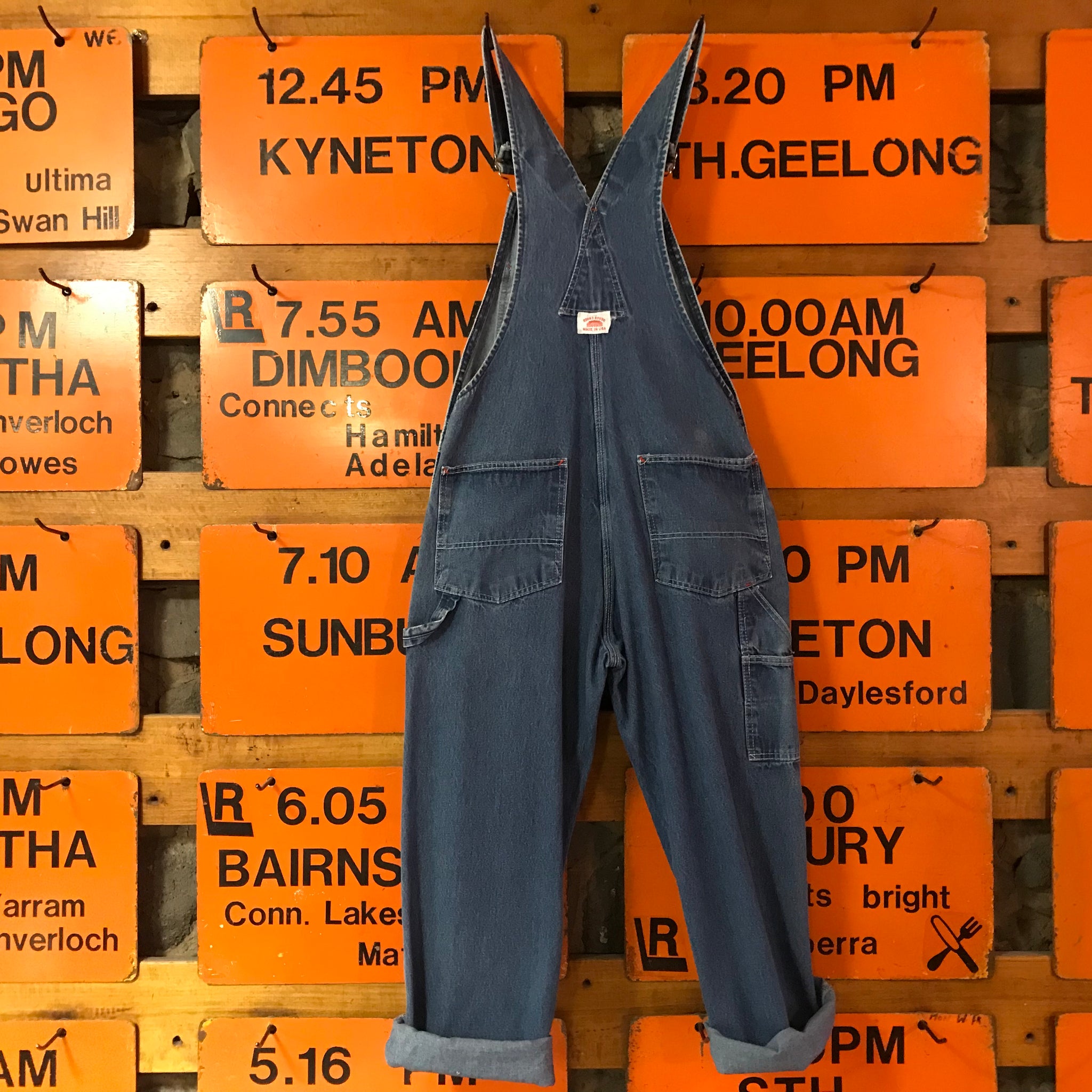 Round House Denim 90's Vintage Mens Blue Denim Long Overalls Made