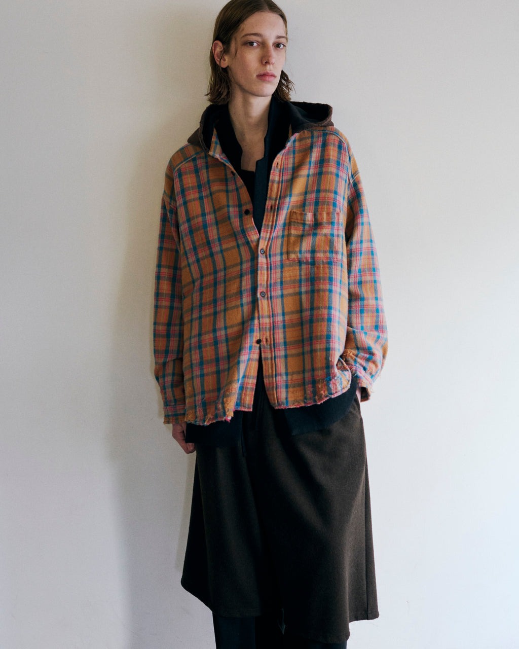 NEL CHECK HOODIE SHIRT(CAMEL) – ANCELLM