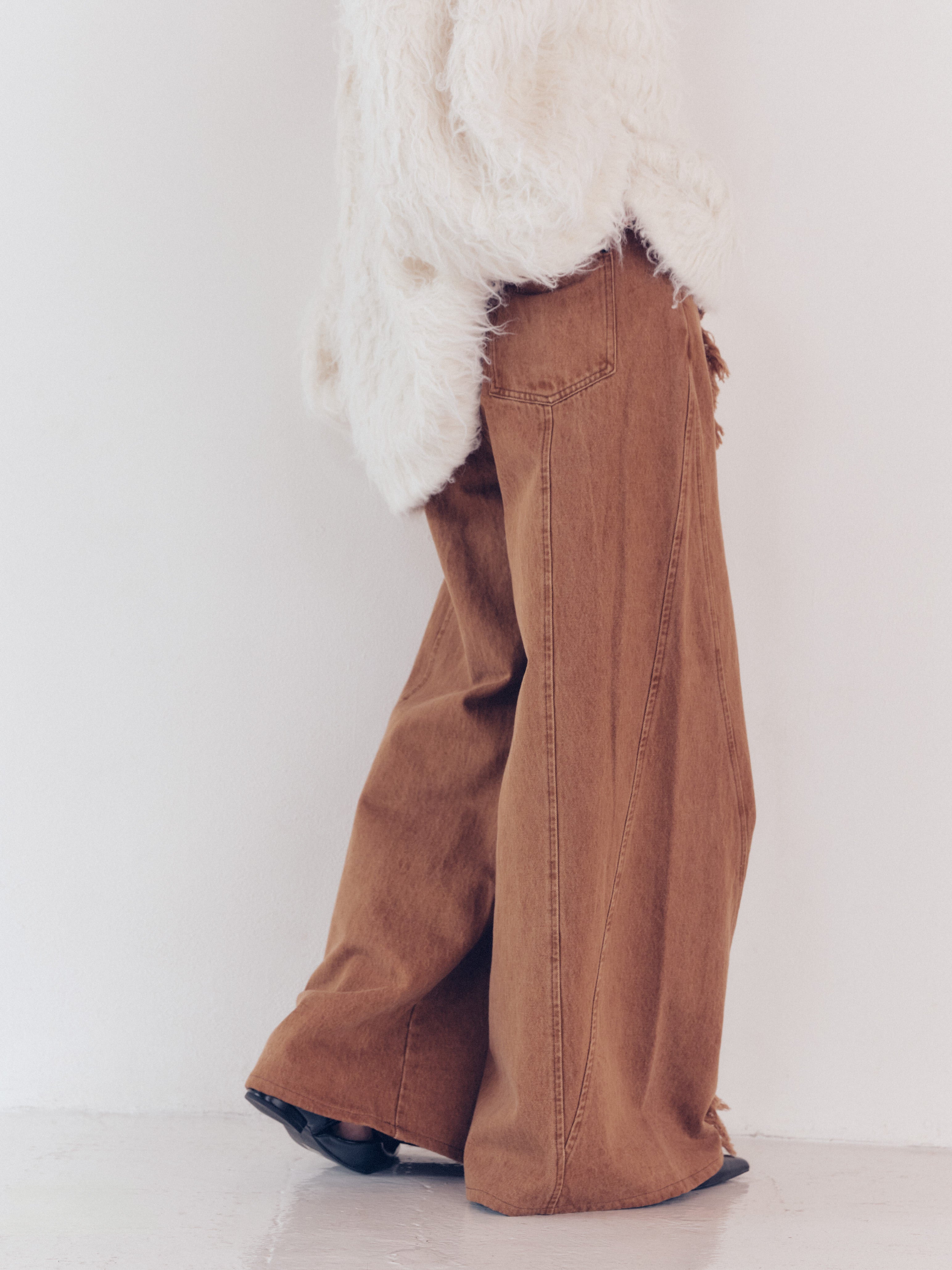 wide fringe denim pants – andequal