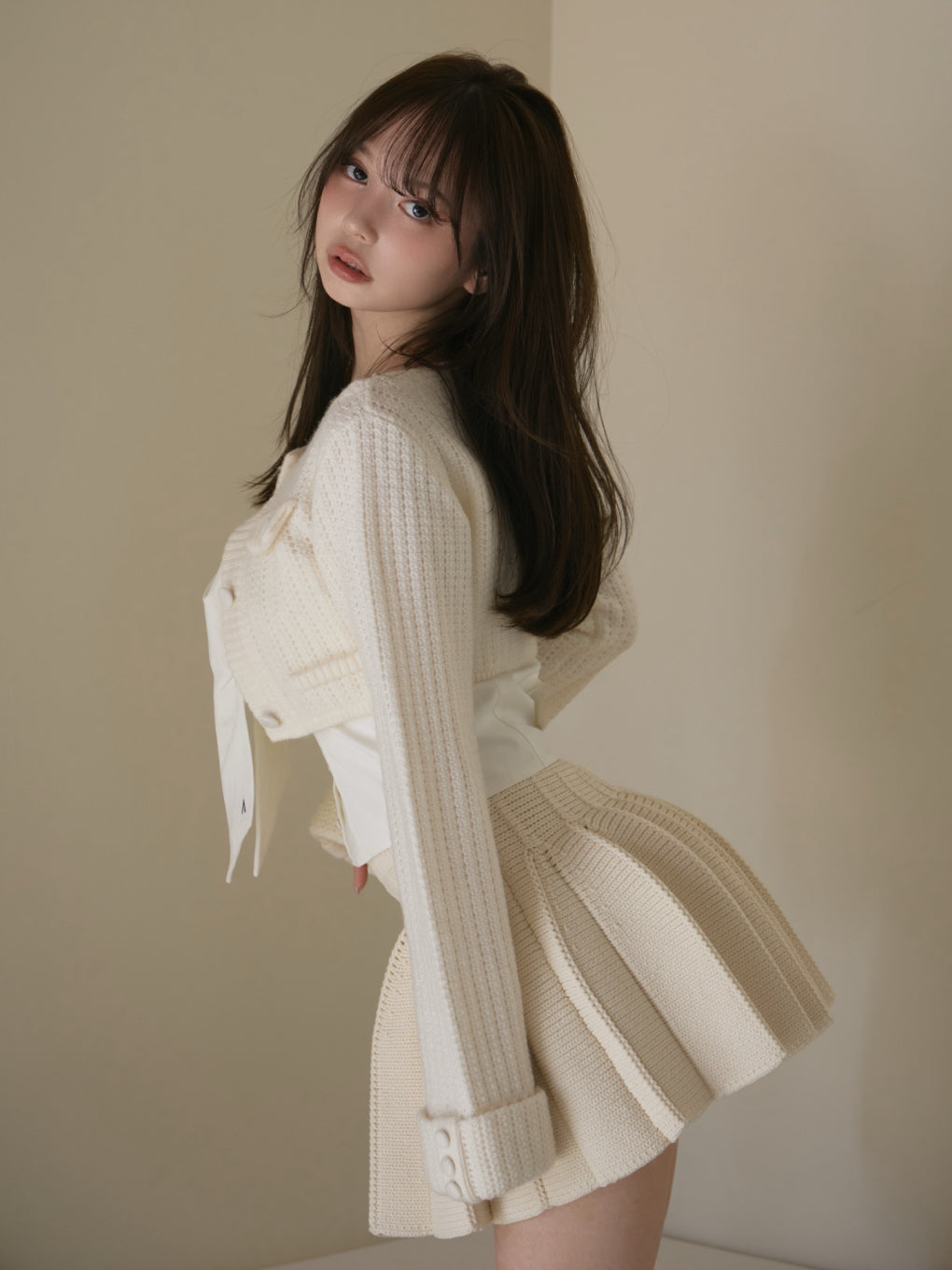 ANDMARY】Twiggy tweed ribbon set tops