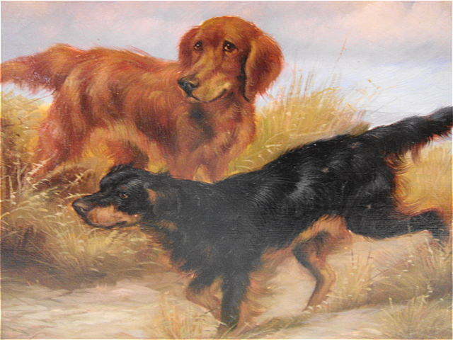 アンティークスタイル 犬の絵画（油絵） 鳥の木枠 [NW0007