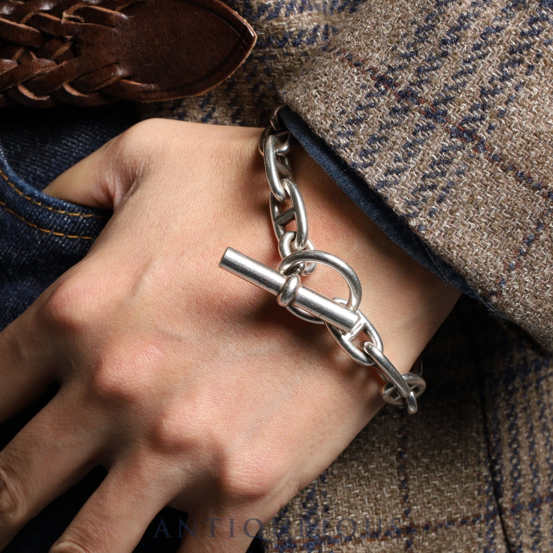 エルメス ブレスレット シェーヌダンクル GM 14コマ SV925 打刻刻印