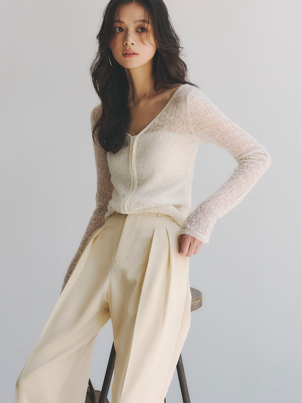 ウールレースニットトップス