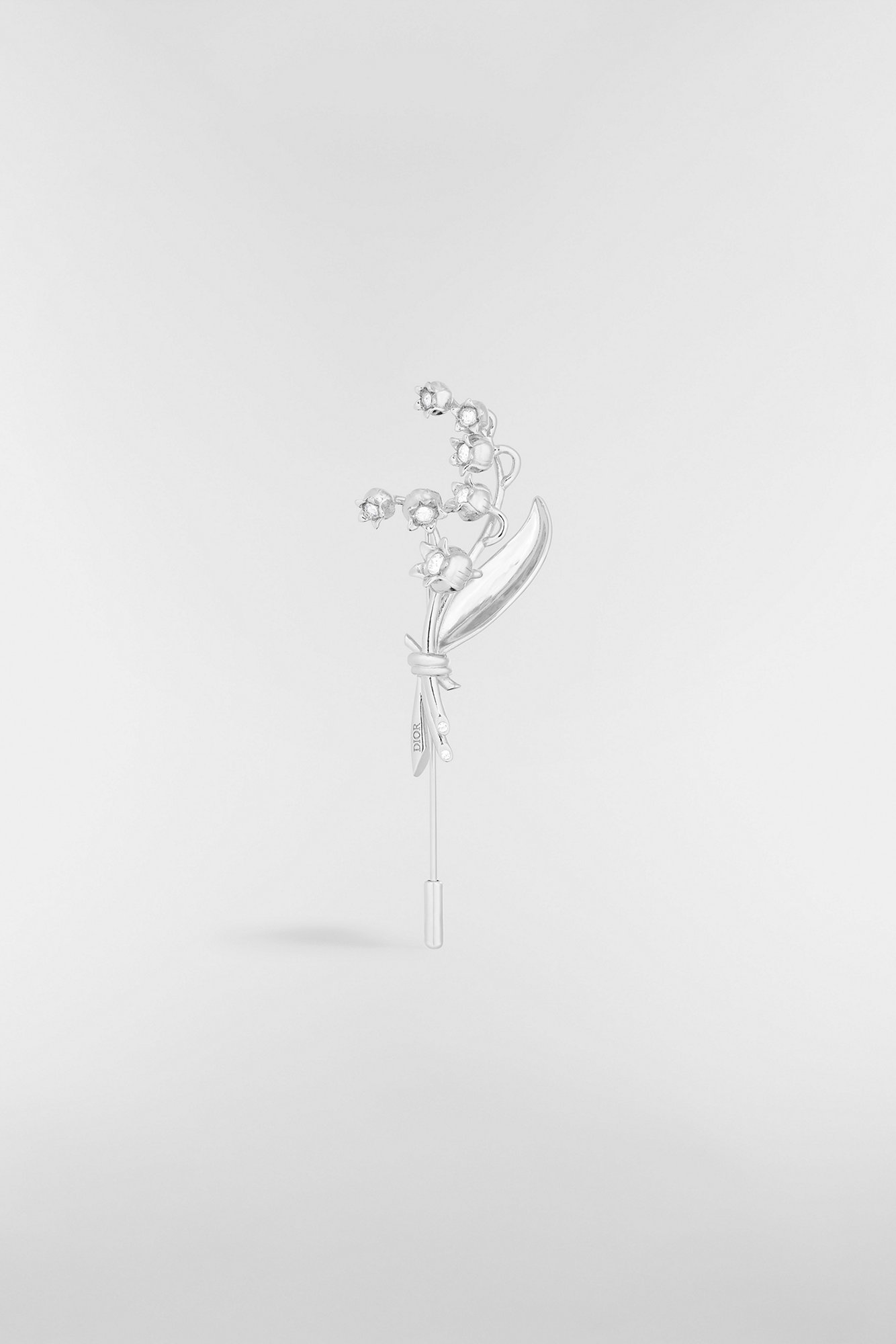 Lily of the Valley Brooch Silver-Finish Brass and White Crystals