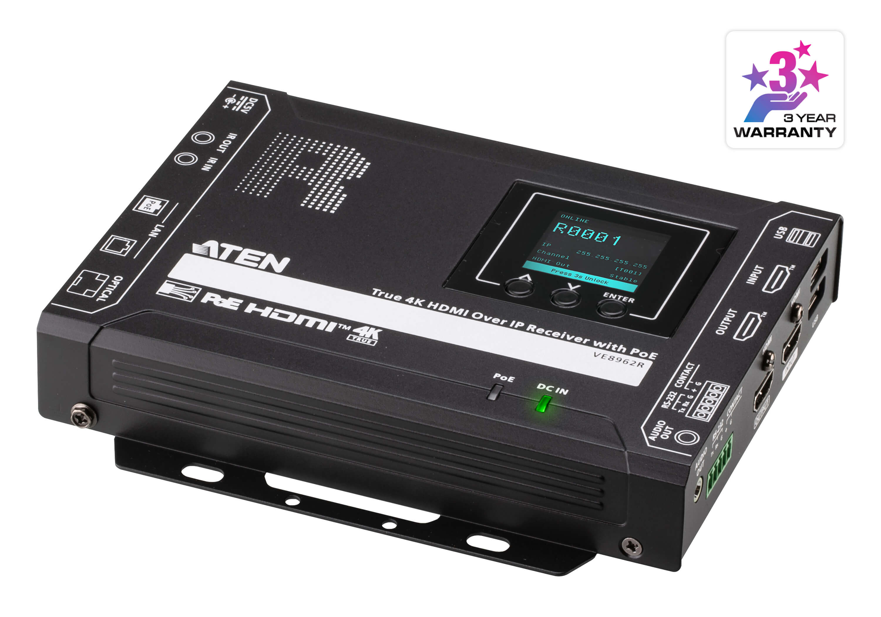 HDMI over IPレシーバー（4K60p＆PoE対応） - VE8962R, ATEN ビデオ