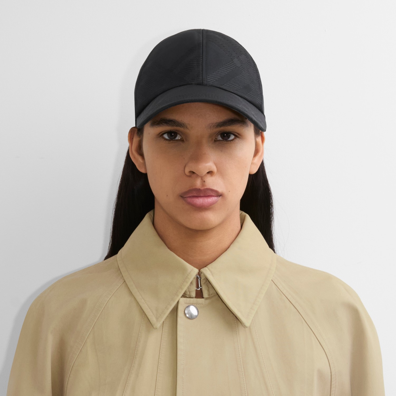 チェック ナイロンブレンド ベースボールキャップ (ブラック) - メンズ