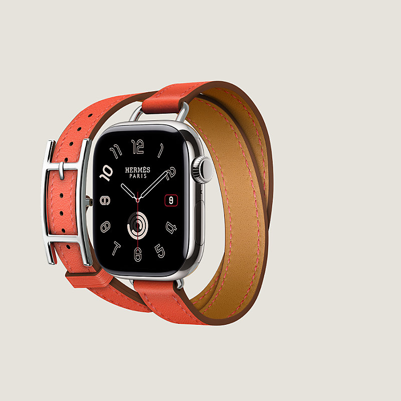 Band Apple Watch Hermès Double Tour 42 mm Hapi Attelage - Orange