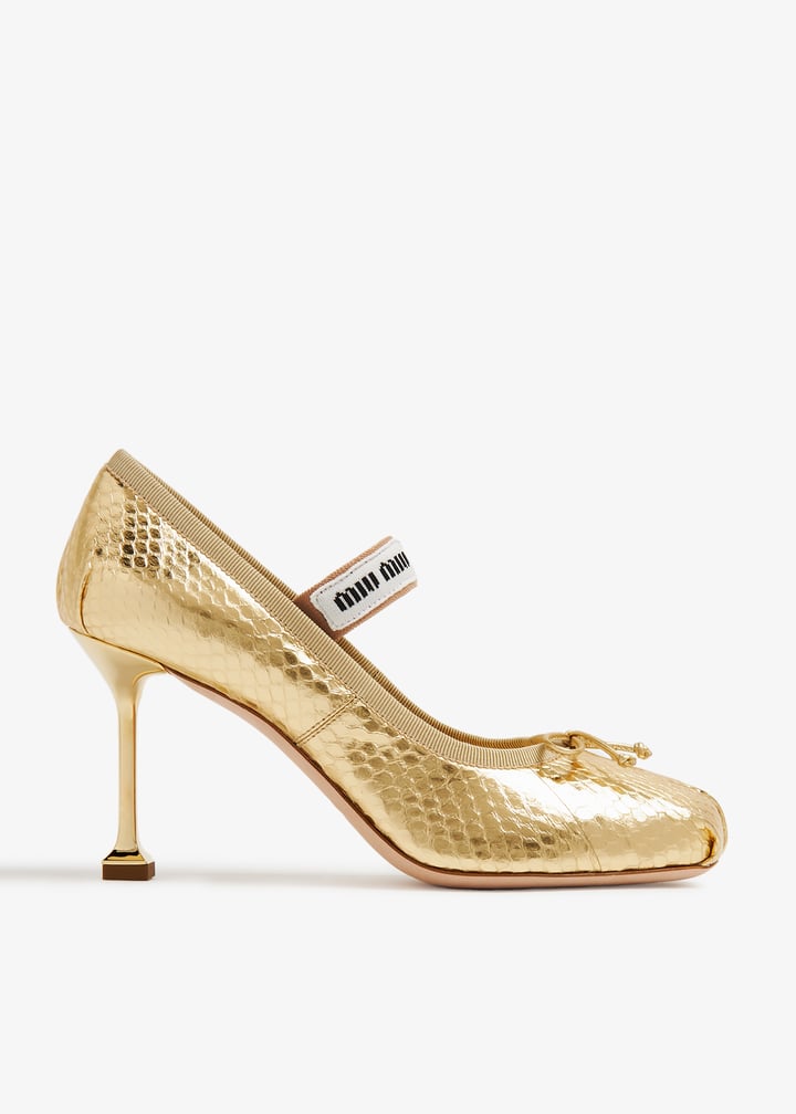 Miu Miu Ayers leather pumps for Women - Gold in UAE | Level Shoes