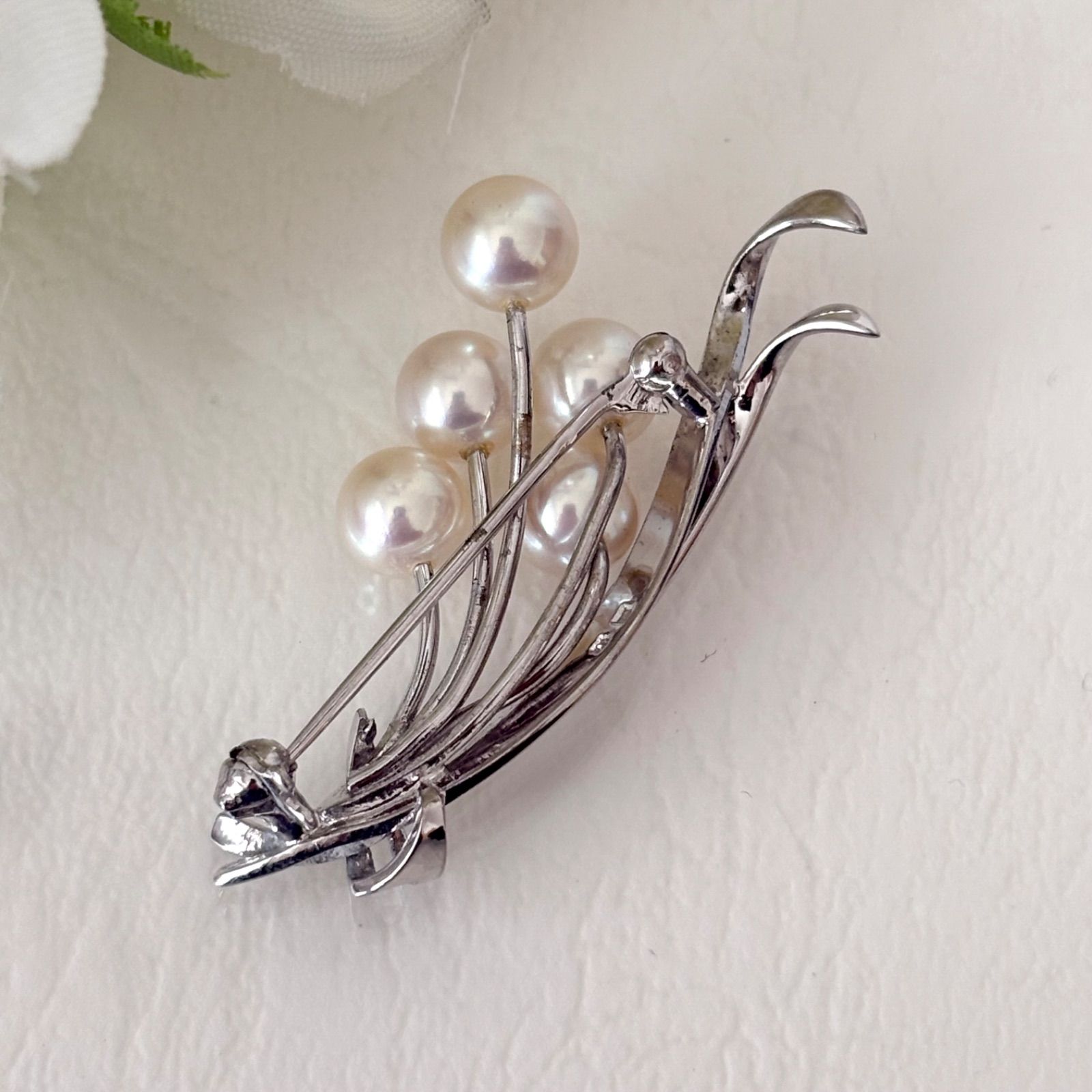 056【ミキモト】シルバー パール ブローチ 花束デザイン - メルカリ
