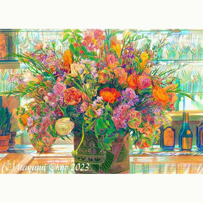 額装花の絵 フランス フラワー フラワーアレンジ 版画 アクリル画