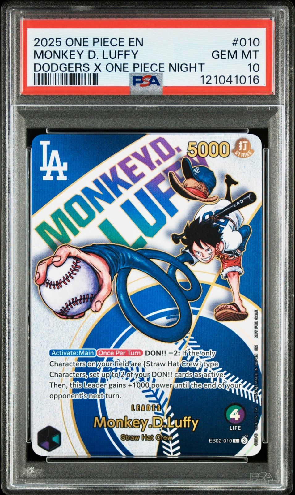 ルフィ 010 ロサンゼルスドジャース ワンピースカード PSA10 - メルカリ