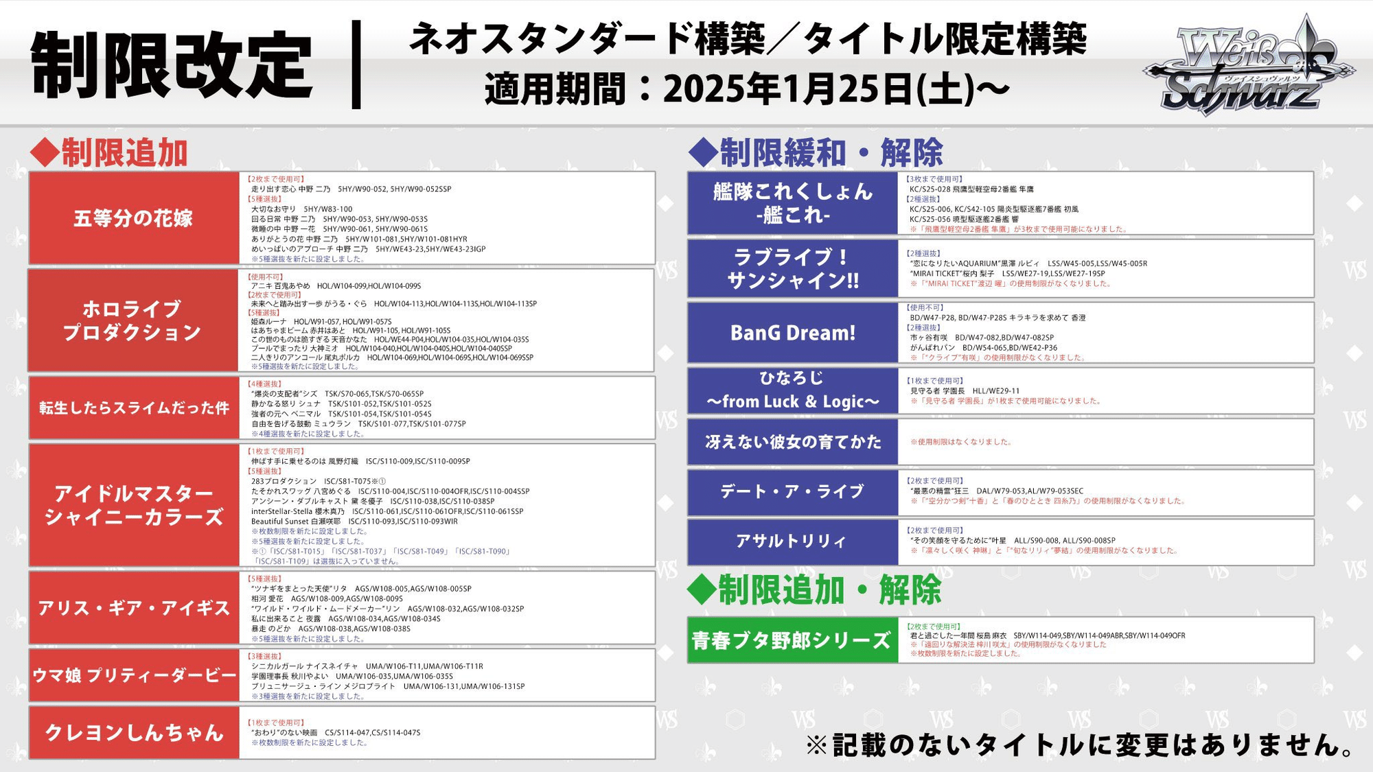 2025年度前期 WS制限改定感想｜イチ@キズナ杯