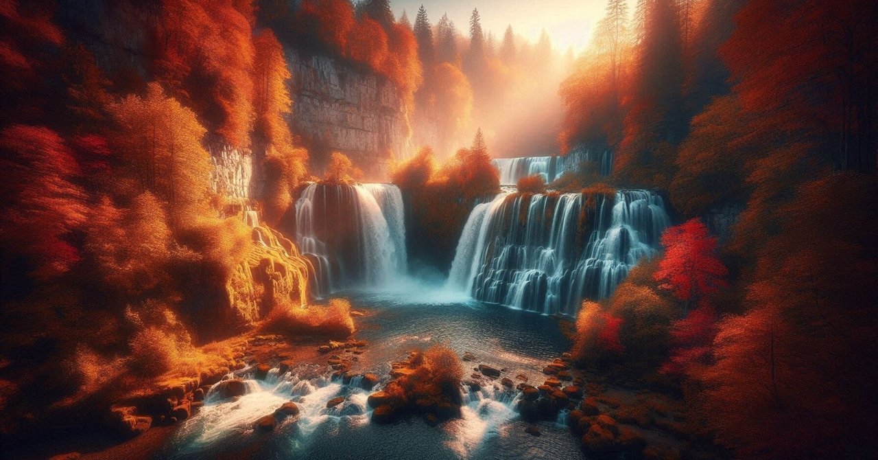 紅葉の滝《AI自然画像》｜ピナクル