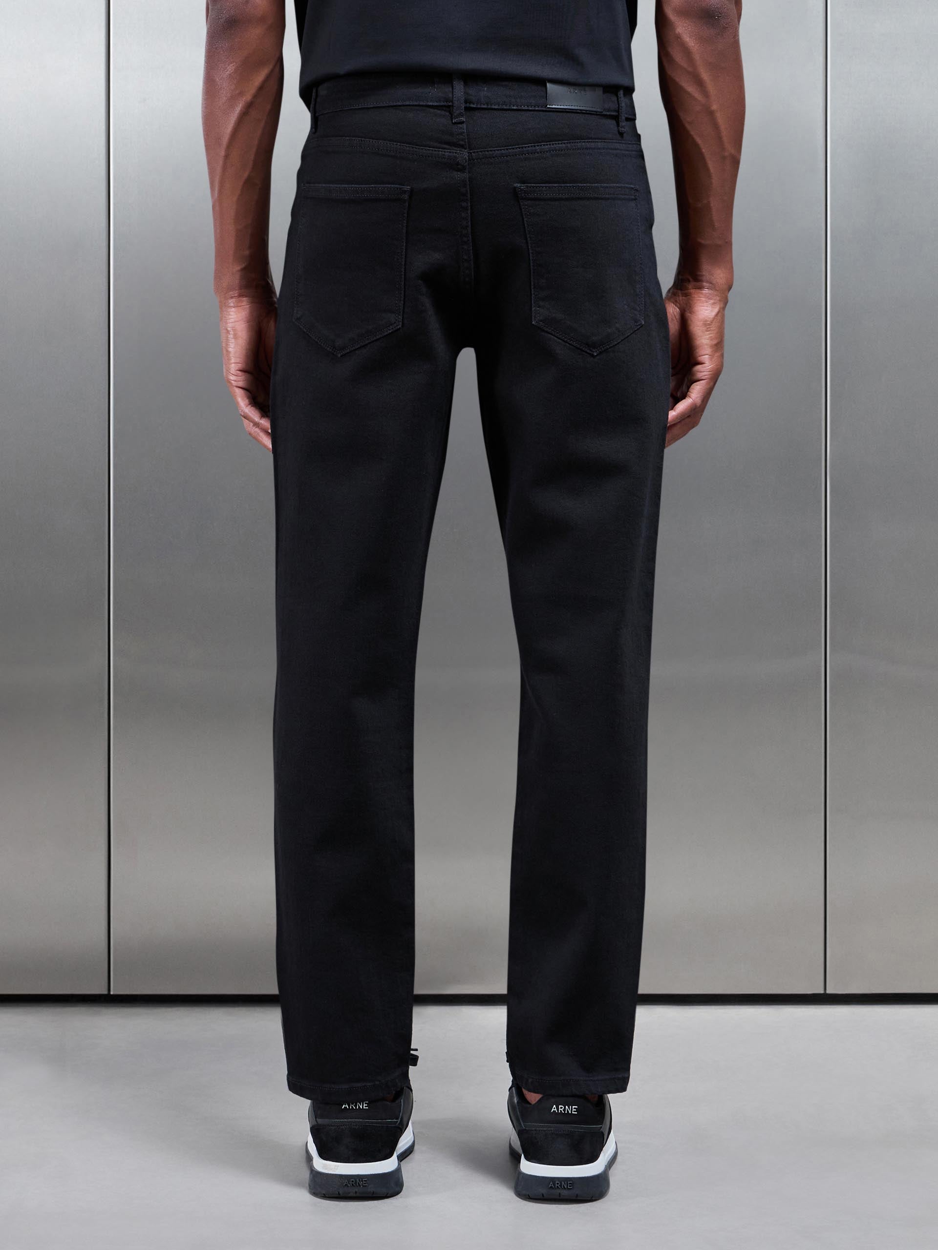 Straight Leg Denim Jeans in Solid Black | ARNE US