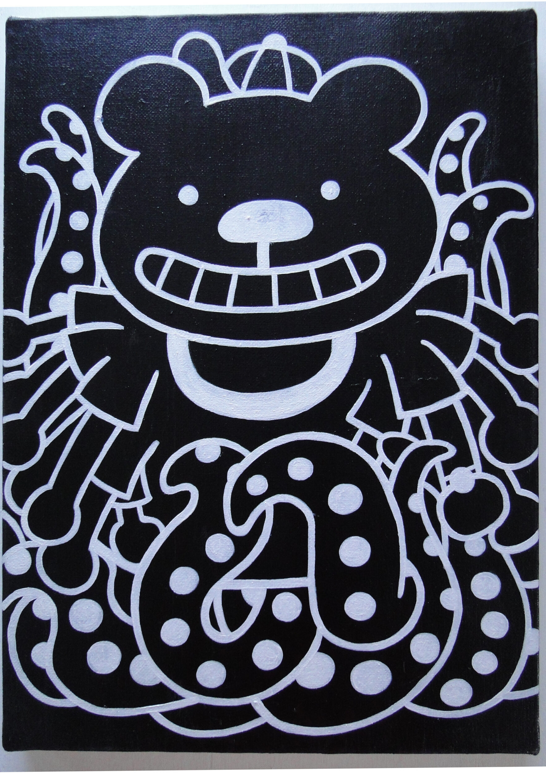 タコとクマのグラフィティアート 原画 絵画 キャンバス画 モンスター