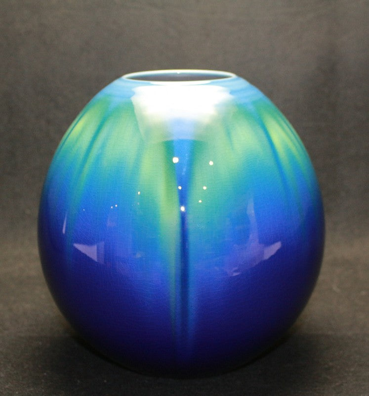 25009 人間国宝 3代徳田八十吉 (碧明燿彩 円) TOKUDA Yasokichi