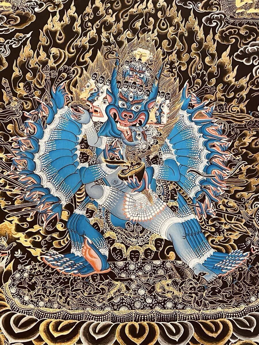 本金 手描き肉筆画 チベット 密教 新品 ヤマーンタカ 曼荼羅 歓喜仏